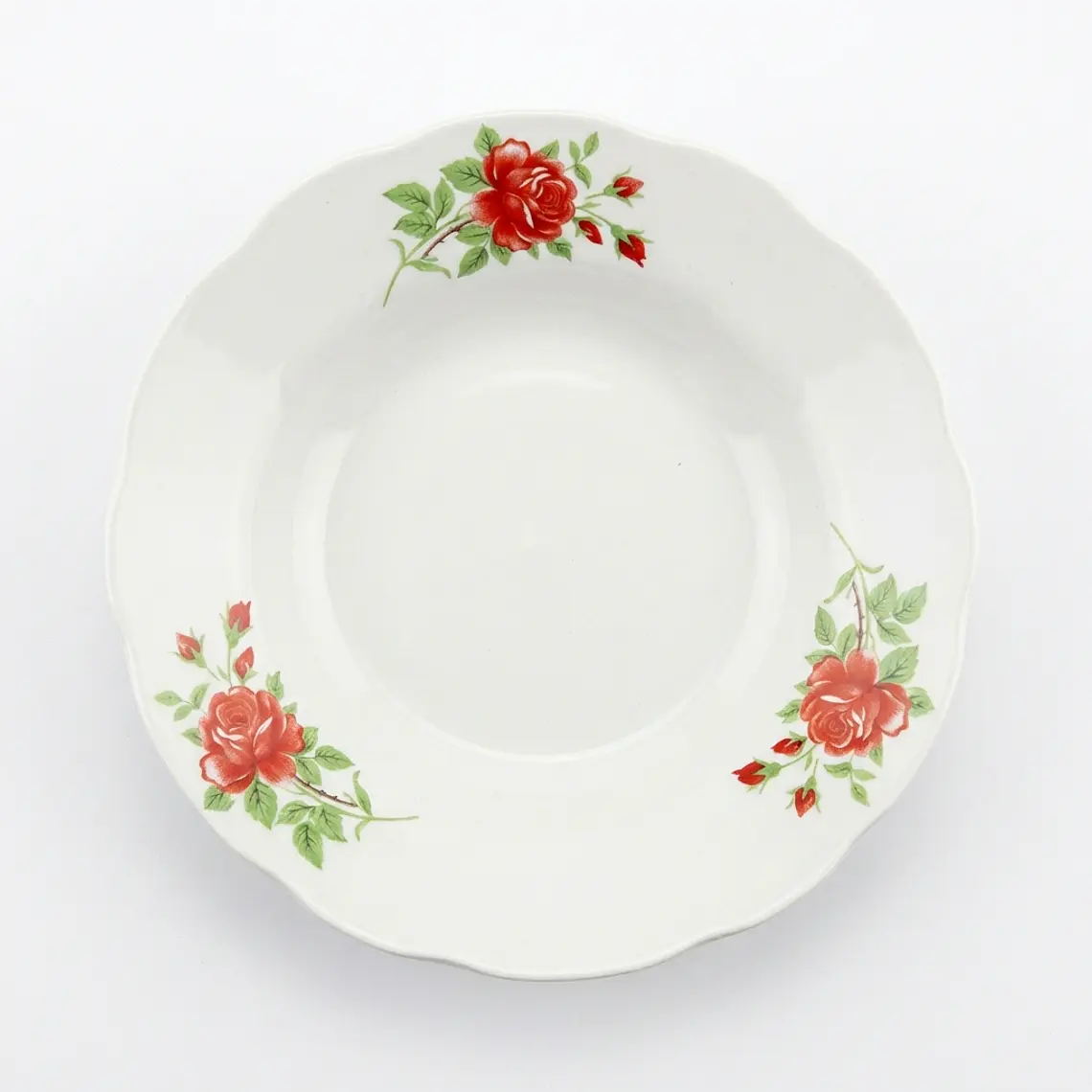 PLATO HONDO LOZA MODELO ROSA ROJA 9