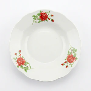 PLATO HONDO LOZA MODELO ROSA ROJA 9