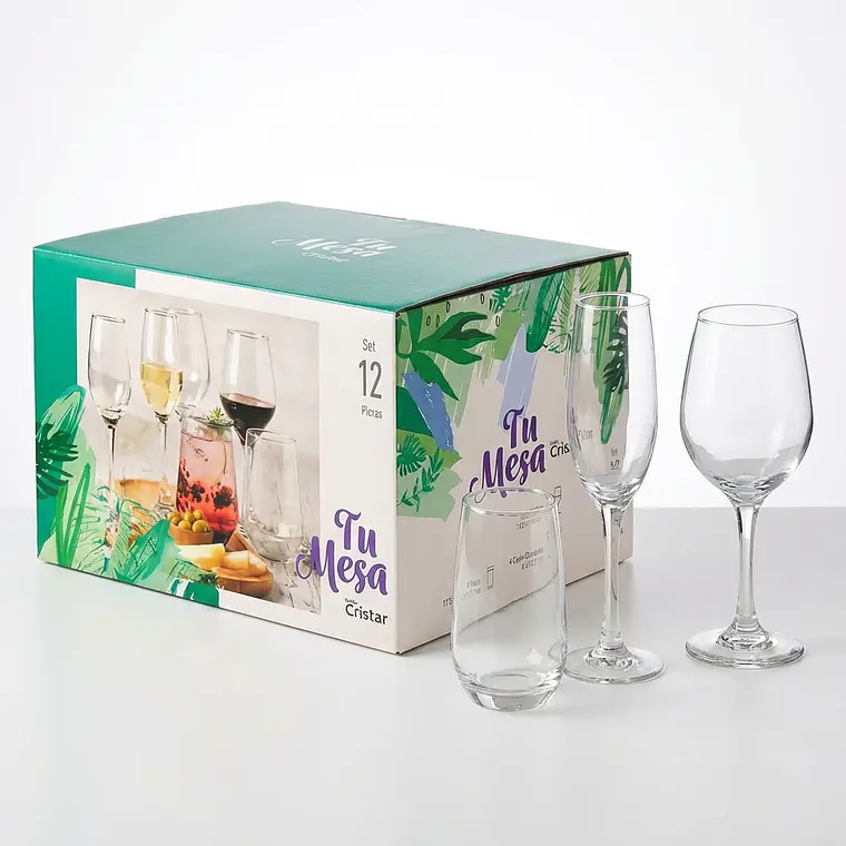 JUEGO DE 12 COPAS BRUNELLO (4 COPAS  DE CADA MODELO) 1