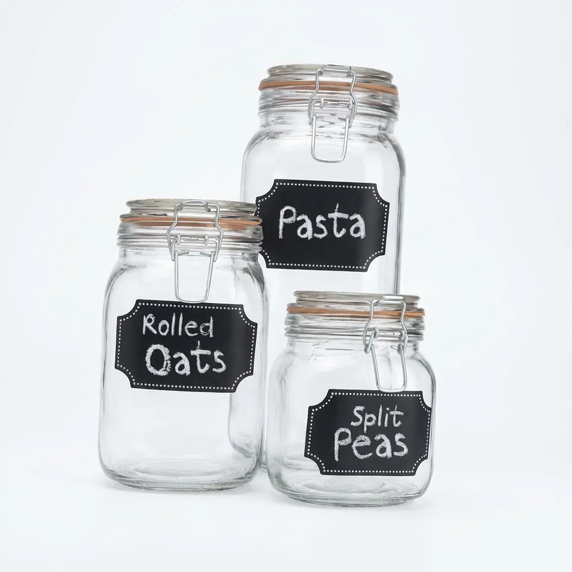 JUEGO DE 3 FRASCOS VIDRIO TAPA HERMETICO CON PIZARRA 1/1.6/2.25 L 1