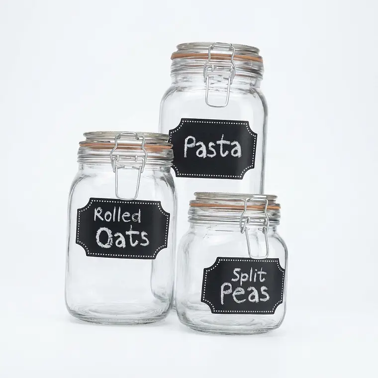 JUEGO DE 3 FRASCOS VIDRIO TAPA HERMETICO CON PIZARRA 1/1.6/2.25 L 1