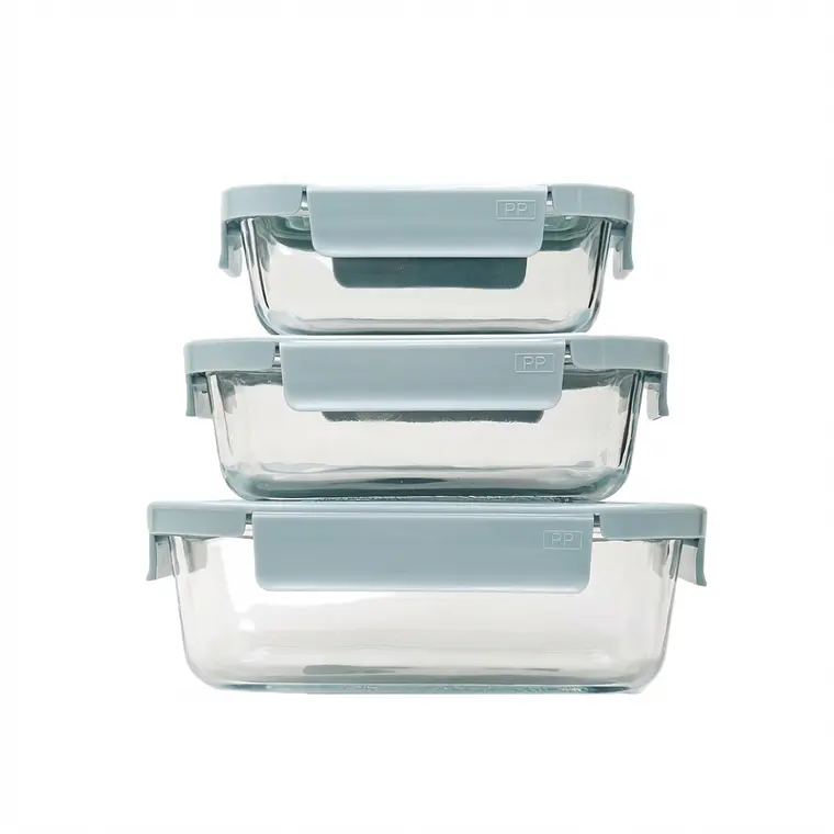 JUEGO DE 3 TAPER RECTANGULAR HERMETICO BOROSILICATO (370/640/1000 ML) 1