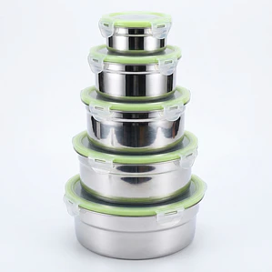 JUEGO DE 5 TAPERS ACERO INOXIDABLE TAPA HERMETICO 10/12/14/18 CM