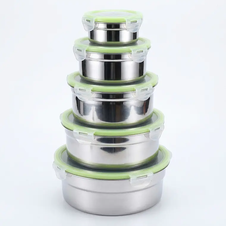 JUEGO DE 5 TAPERS ACERO INOXIDABLE TAPA HERMETICO 10/12/14/18 CM 1