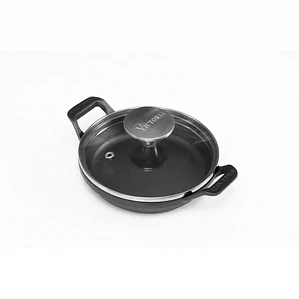 MINI CAZUELA HIERRO FUNDIDO ESMALTADA CON TAPA VIDRIO 14 CM