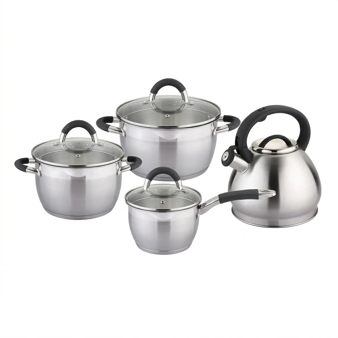 JUEGO DE 8 MISTI NEGRO  (CACEROLA 16 + OLLA 20/22 CON TAPA VIDRIO + TETERA) 1