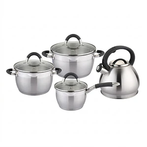 JUEGO DE 8 MISTI NEGRO  (CACEROLA 16 + OLLA 20/22 CON TAPA VIDRIO + TETERA)