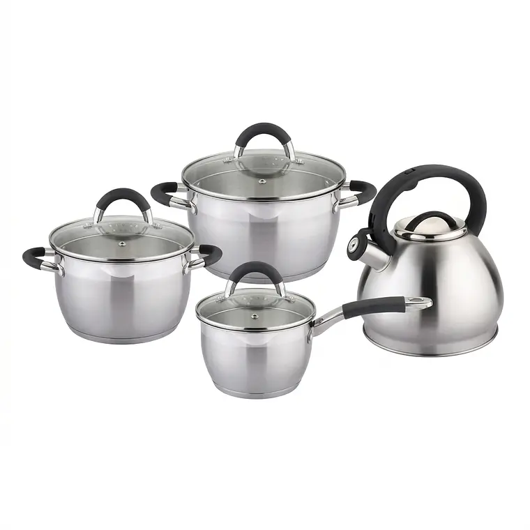 JUEGO DE 8 MISTI NEGRO  (CACEROLA 16 + OLLA 20/22 CON TAPA VIDRIO + TETERA) 1