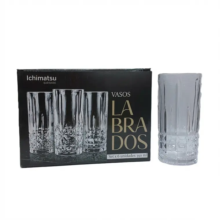 JUEGO DE 6 VASOS ALTO LABRADO 350 ML 1