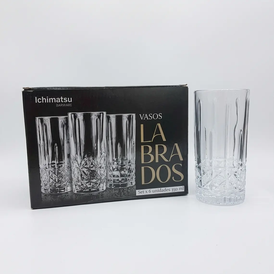 JUEGO DE 6 VASOS ALTO LABRADO 350 ML 1