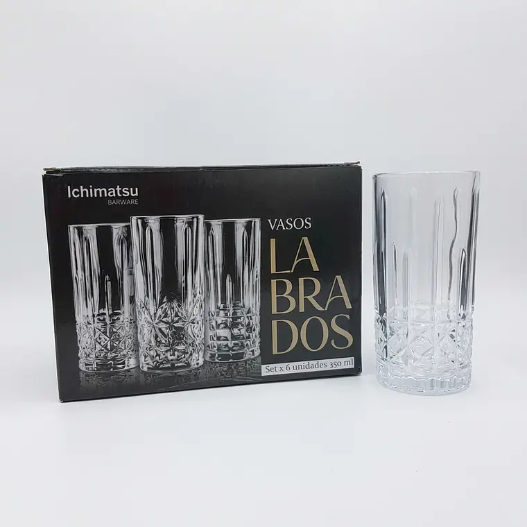 JUEGO DE 6 VASOS ALTO LABRADO 350 ML 1