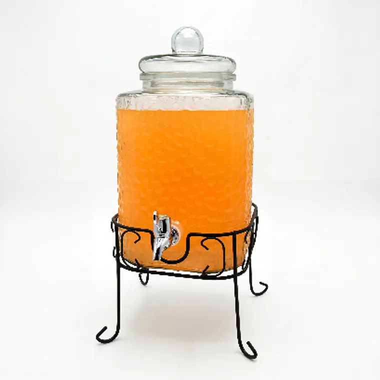 DISPENSADOR DE VIDRIO CUADRADO CON TAPA DE VIDRIO Y RACK 6 L 1