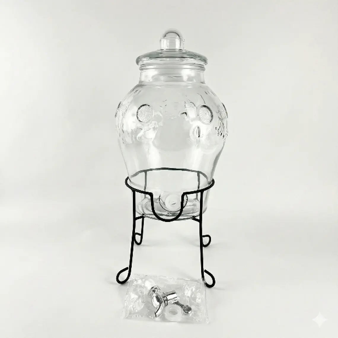 DISPENSADOR DE VIDRIO OVALADO CON TAPA VIDRIO Y RACK 6 L 1