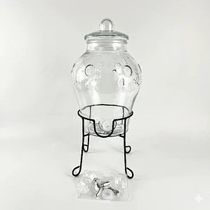 DISPENSADOR DE VIDRIO OVALADO CON TAPA VIDRIO Y RACK 6 L