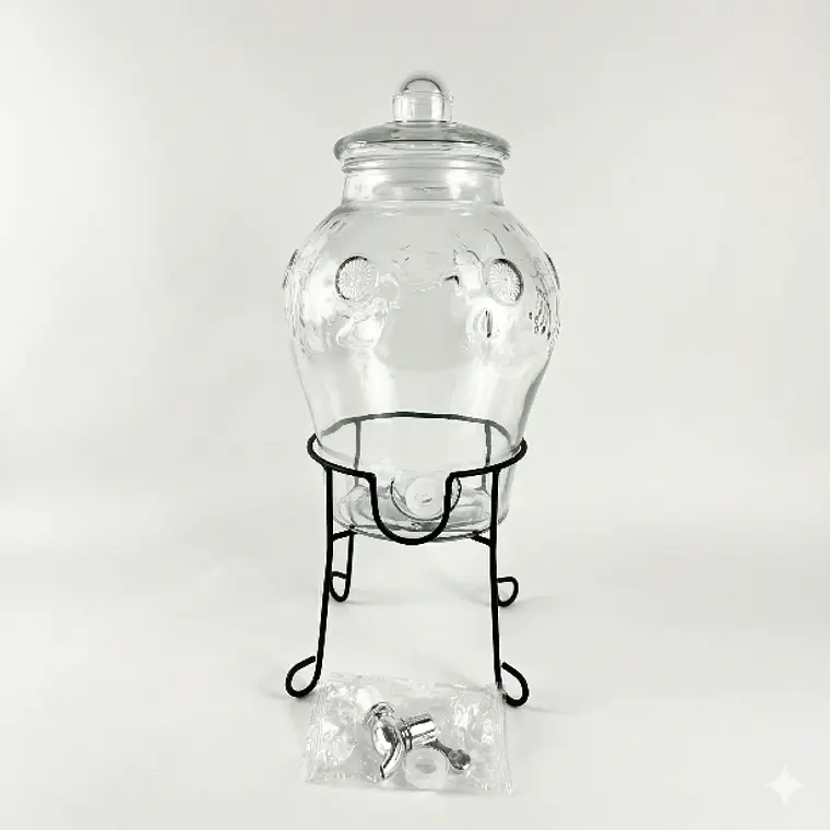 DISPENSADOR DE VIDRIO OVALADO CON TAPA VIDRIO Y RACK 6 L 1