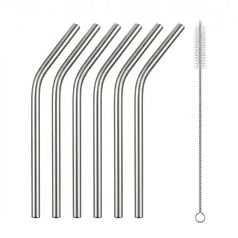 JUEGO DE 6 CANITAS CURVAS DE ACERO CON CEPILLO 1