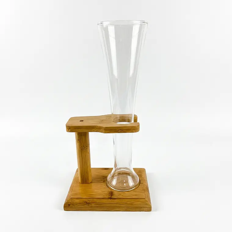 YARDA CERVECERA VIDRIO CON BASE MADERA 31X7CM 550 ML 1
