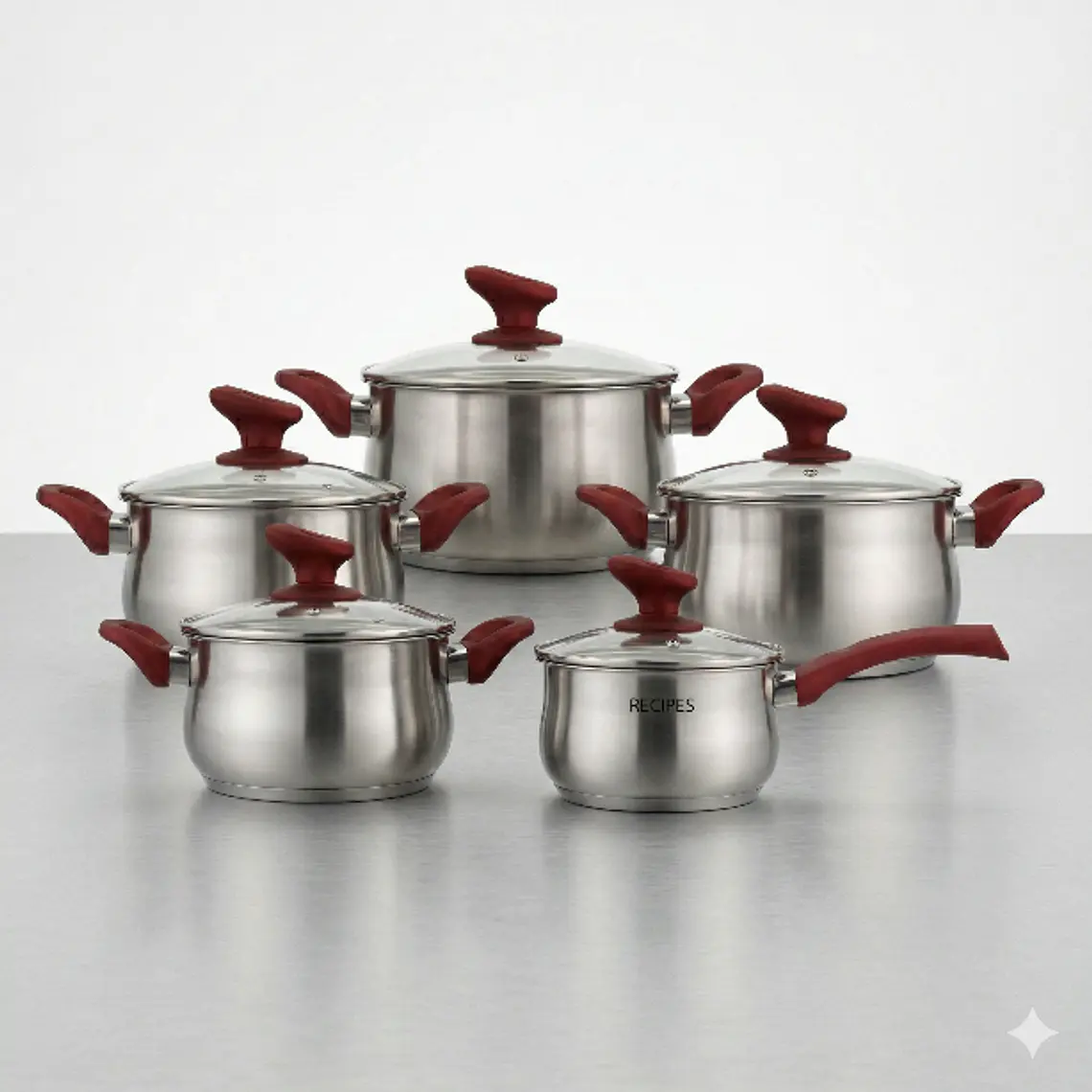 JUEGO DE 10 FLAMENCO (CACEROLA 16 + OLLA 18/20/22/24 CM CON TAPA VIDRIO)) 1