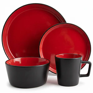 JUEGO DE 16 PZAS VAJILLA NEGRO INT. ROJO (P. 10
