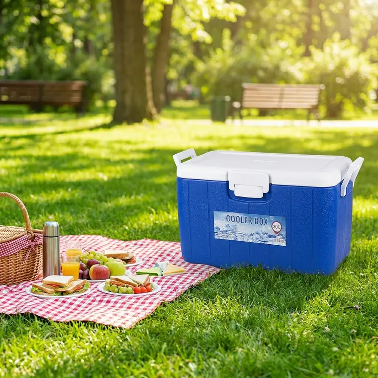 COOLER 30 LT - RECTANG. COLOR AZUL CASAS 2