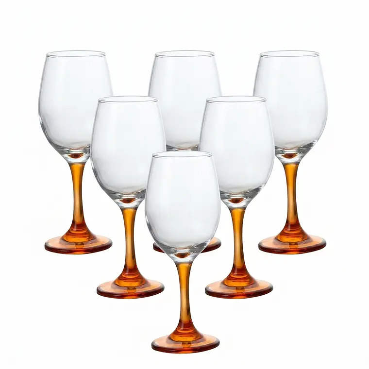 JUEGO DE 6 COPAS AGUA PATA NARANJA CALIZ - 420 ML 1