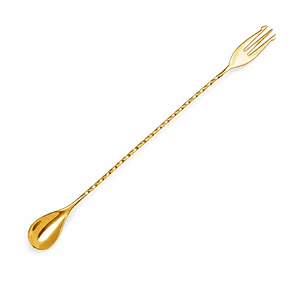 CUCHARITA P/BAR CON TENEDOR DORADO A/INOX - 30 CM