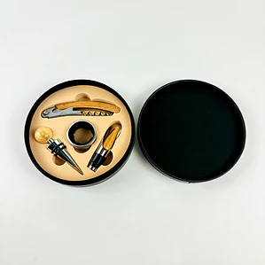 SET ABRIDORES DE VINO (4 PZA) MADERA BAMBU CAJA REDONDA