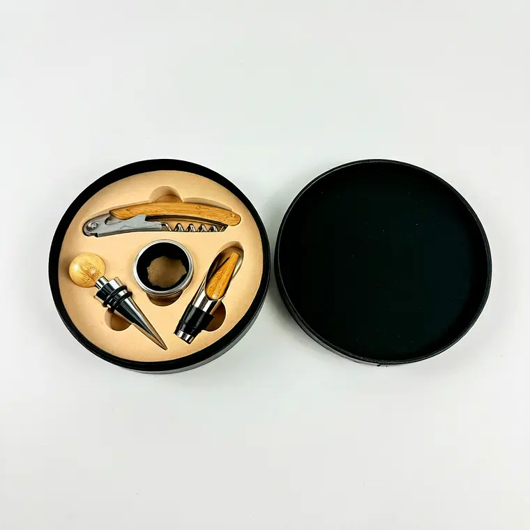 SET ABRIDORES DE VINO (4 PZA) MADERA BAMBU CAJA REDONDA 1