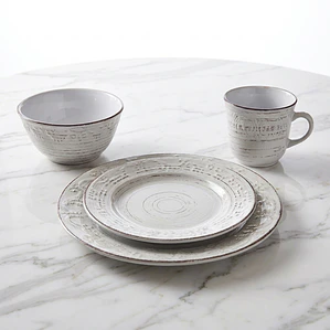 JGO LOZA CHINA BLANCO HUMO B/MARRON C/RELIEVE X 16 PZA