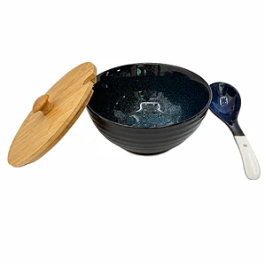 BOLO PORCELANA C/TAPA MADER. + CUCHARON 1.6 LT