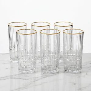 JUEGO 6 VASOS LARGOS RADIAL FILO DORADO - 385 ML 