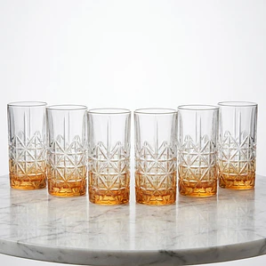 JUEGO 6 VASOS ALTO LABRADO NARANJA - 400ML
