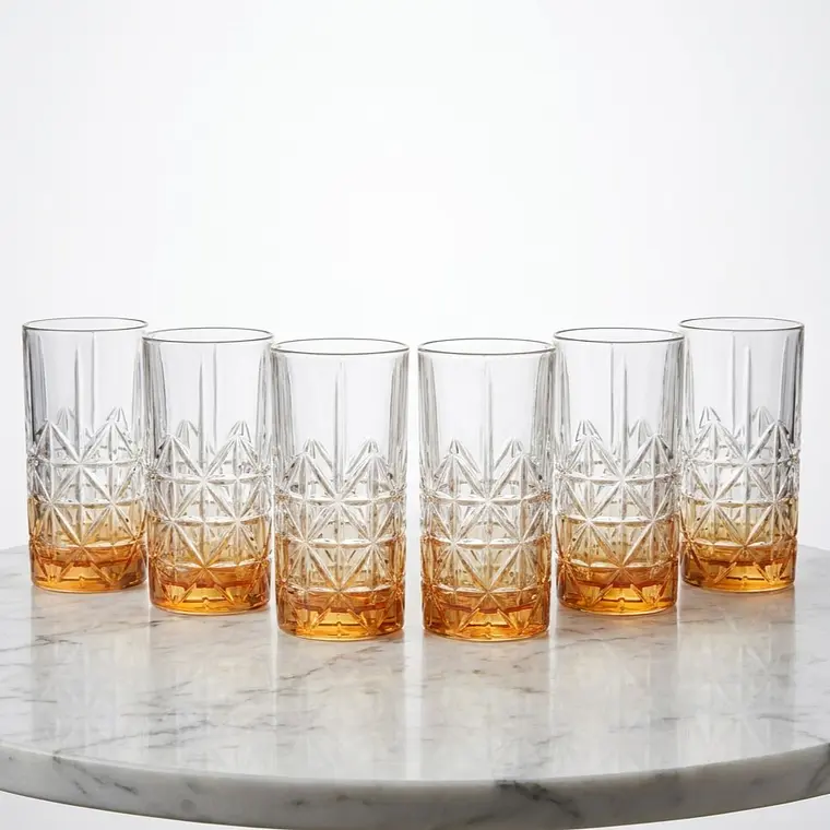 JUEGO 6 VASOS ALTO LABRADO NARANJA - 400ML 1