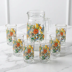 JUEGO 7 PIEZAS - (JARRA 1.6 LT+6 VASOS 212 ML) DEC. MARIPOSAS