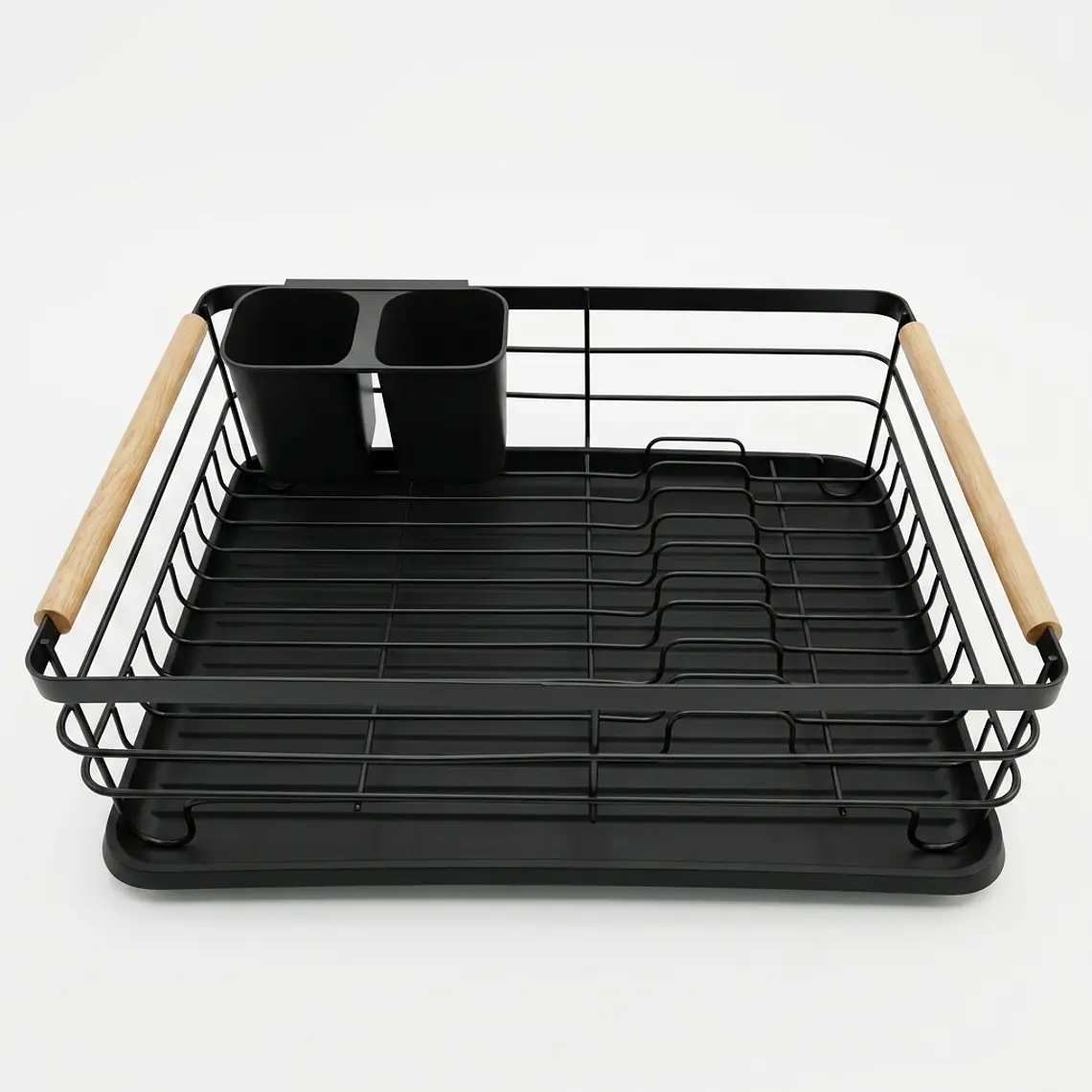 ESCURRIDOR PLATOS ACERO NEGRO A/MADERA 1