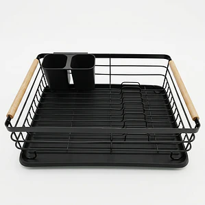 ESCURRIDOR PLATOS ACERO NEGRO A/MADERA