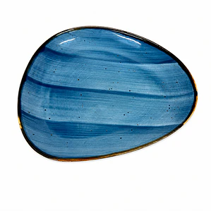 PLATO TENDIDO ARUBA ESCALONADO AZUL BORDE DORADO (30.5 x 25 x 3) CM