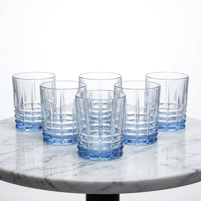 JUEGO DE 6 VASOS BAJO LABRADO AZUL - 315ML 1