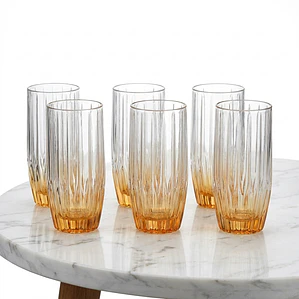 JUEGO 6 VASOS ALTO LABRADO NARANJA 355M