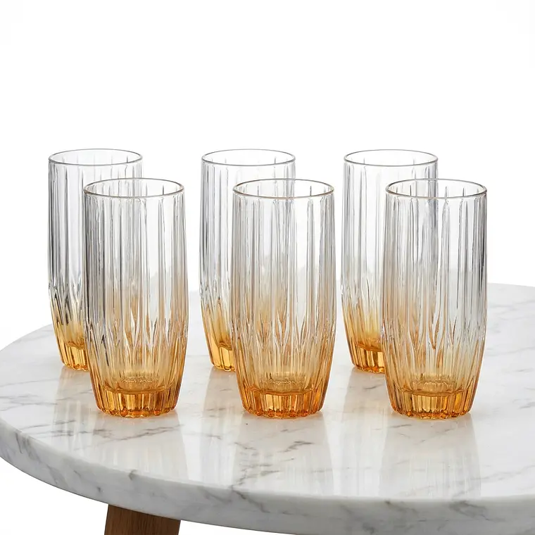 JUEGO 6 VASOS ALTO LABRADO NARANJA 355M 1