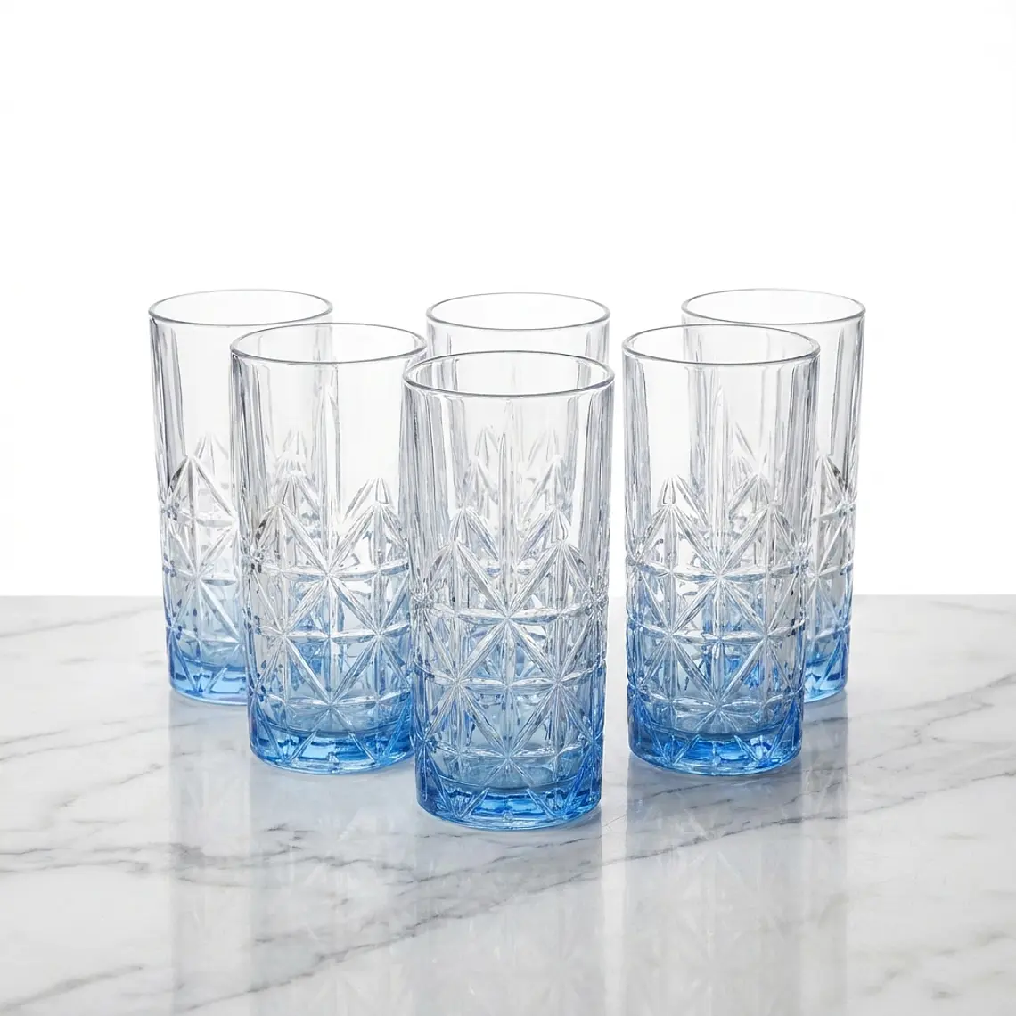 JUEGO 6 VASOS ALTO LABRADO AZUL - 400ML 1