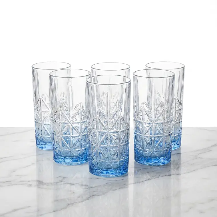 JUEGO 6 VASOS ALTO LABRADO AZUL - 400ML 1