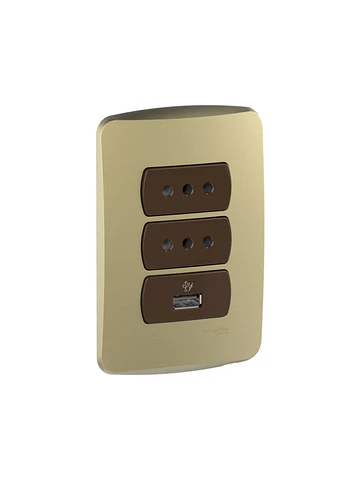 Cargador Usb + 2 Enchufes Dorado/café Schneider Miluz