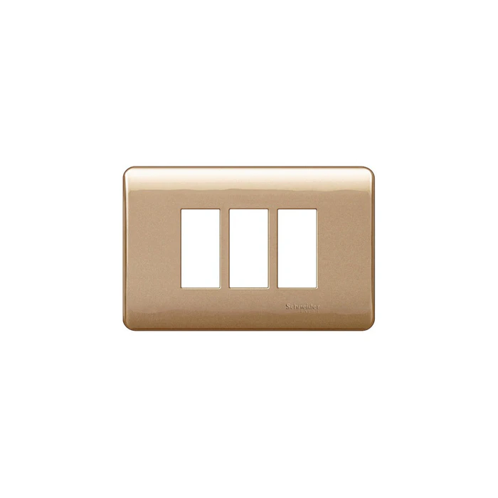 Placa 3 Puestos Genesis Dorado Schneider Pack 2 Unidades