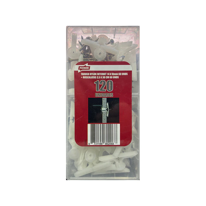 Kit tarugo mariposa volcanita 14x10mm 60 uni + roscalatas cabeza plana 3.5x30mm 60 uni 1