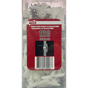 Kit tarugo mariposa volcanita 14x10mm 60 uni + roscalatas cabeza plana 3.5x30mm 60 uni