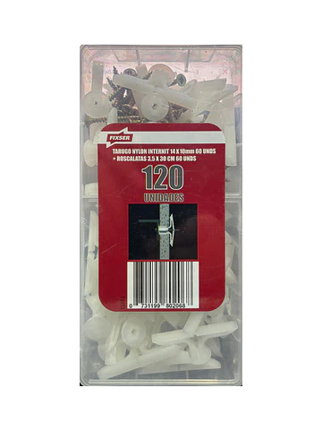 Kit tarugo mariposa volcanita 14x10mm 60 uni + roscalatas cabeza plana 3.5x30mm 60 uni