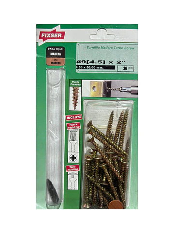 Set 30 tornillos madera turbo Screw #9(4.5) x 2" + Punta Pozidrive + Tapa Plastica