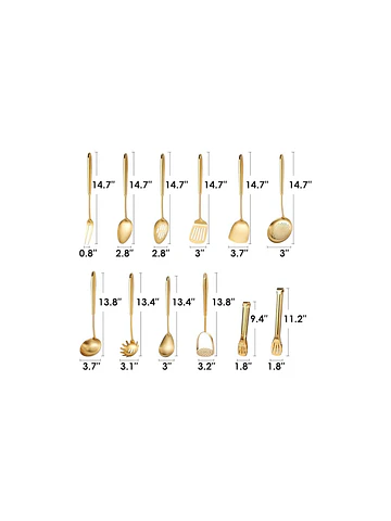 Set 12 utensilios de cocina metálicos dorado