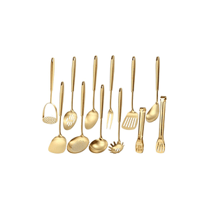 Set 12 utensilios de cocina metálicos dorado